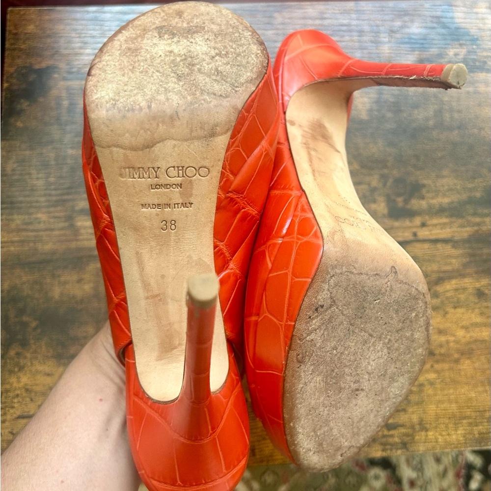 Jimmy Choo Vibrant Orange Peep-Toe Heels - Picture 11 of 12